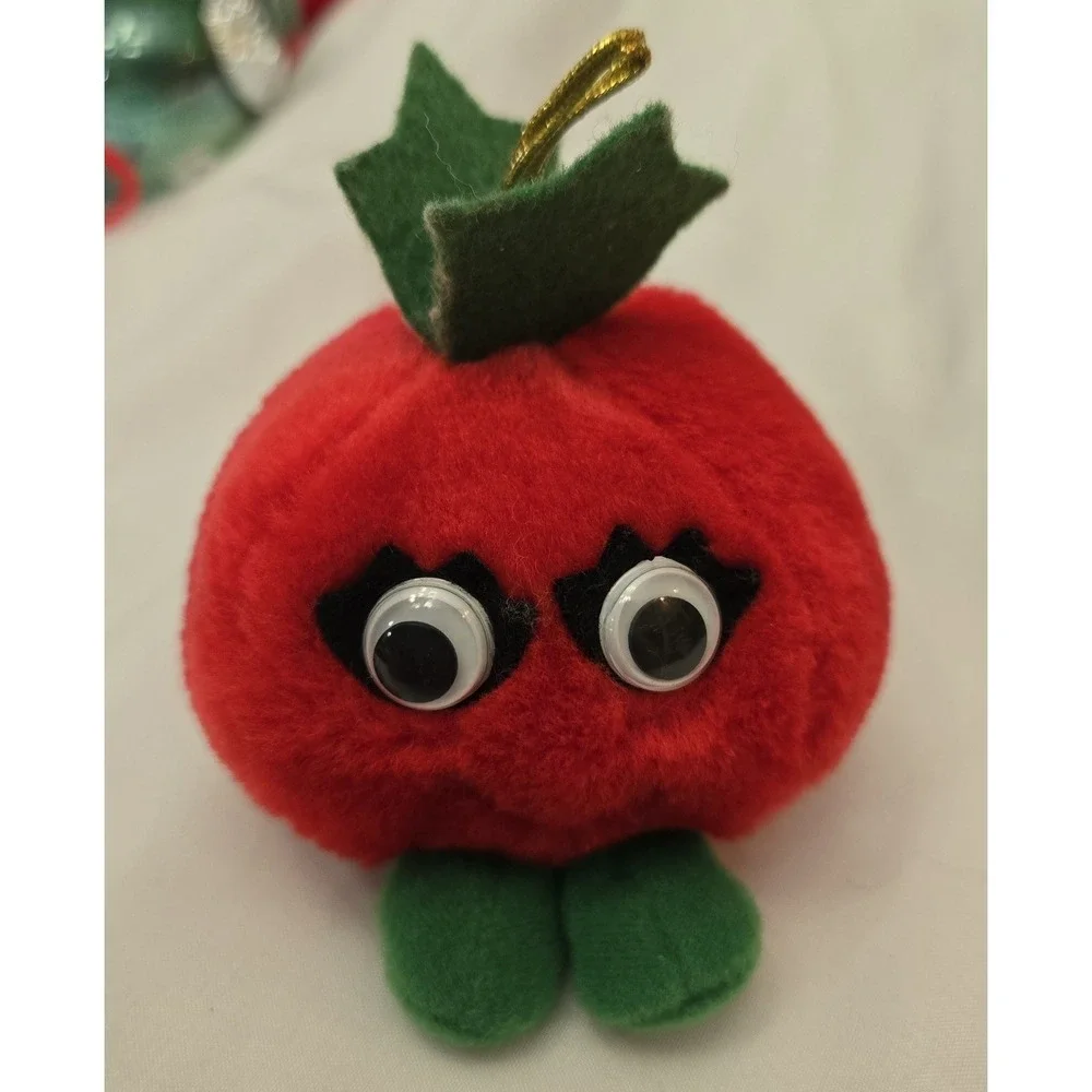 Vintage 1991 Del Monte Country Yumkins Christmas Googly Eyed Plush Ornament Set